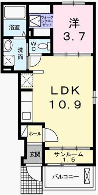 カサブランカB(1LDK/1階)の間取り写真