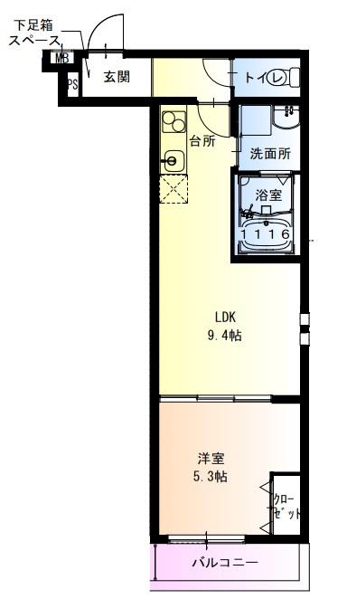 フジパレス松虫通ウエスト(1LDK/1階)の間取り写真