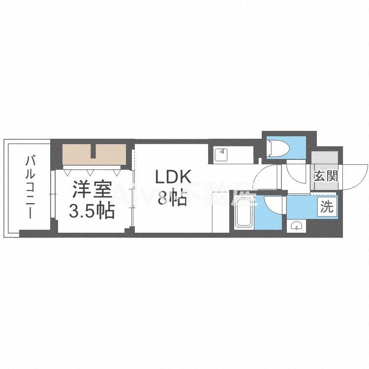 アーバネックス新町(1LDK/4階)の間取り写真