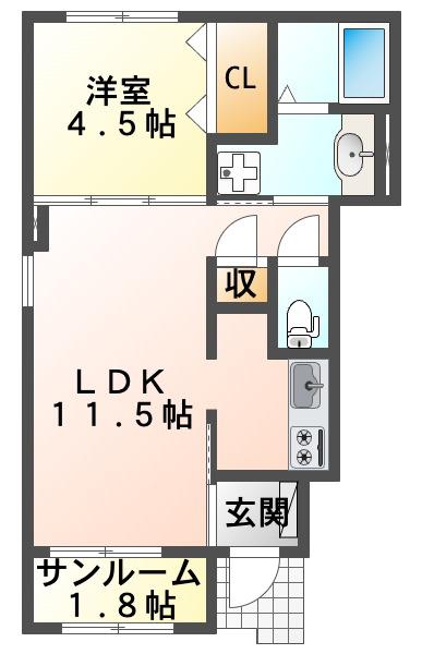 パルファン南落合02(1LDK/1階)の間取り写真