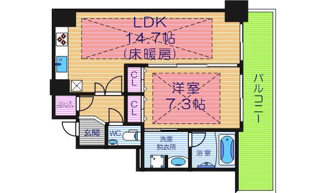 松屋タワー(1LDK/16階)の間取り写真