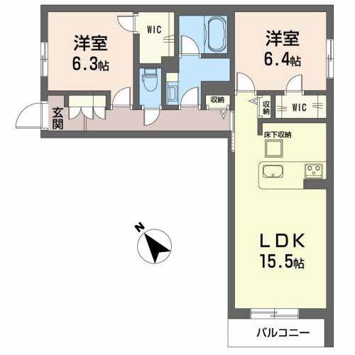 ベレオ築地町(2LDK/1階)の間取り写真