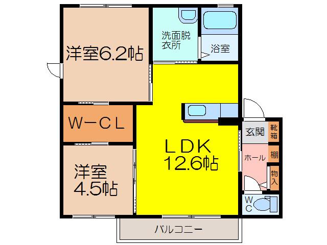 ソレイユ武田 A(2LDK/1階)の間取り写真