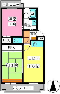 グレイシャス室見(2LDK/2階)の間取り写真