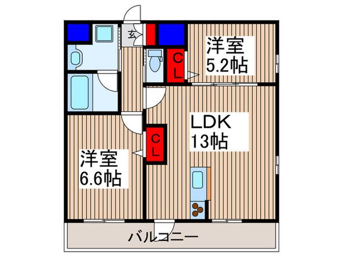 旭ビルサンライズレジデンス(2LDK/6階)の間取り写真