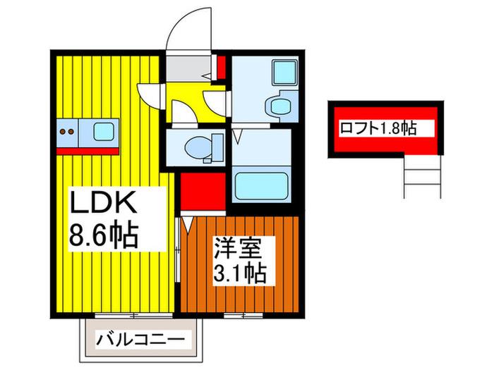 SAZAN-CASTLE(1LDK/3階)の間取り写真