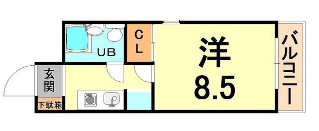 猪名寺パークマンション2(ワンルーム/2階)の間取り写真