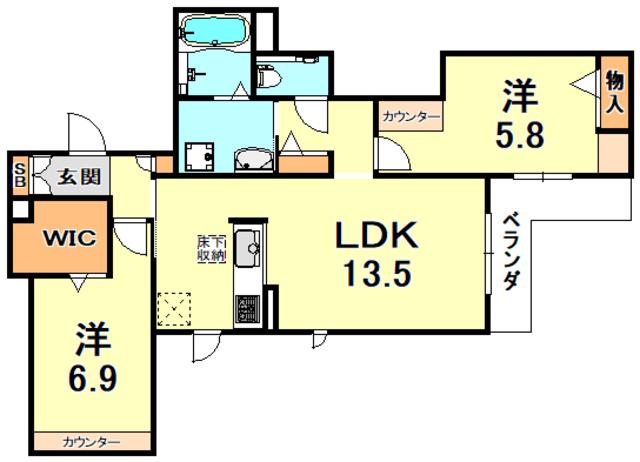 セリシール高羽 北館(2LDK/1階)の間取り写真