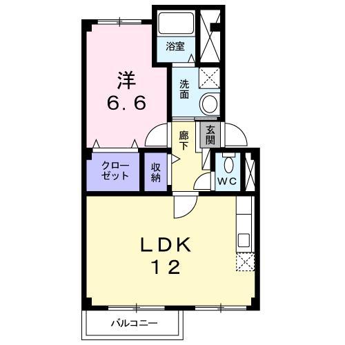 エスポワール2A棟(1LDK/2階)の間取り写真