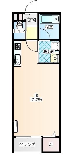 うらら牡丹山(ワンルーム/2階)の間取り写真