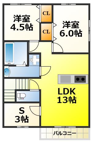 レスポワールE富木(2SLDK/1階)の間取り写真