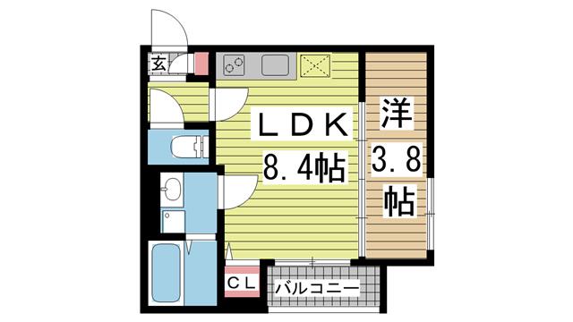 ルアナ新神戸(1LDK/3階)の間取り写真