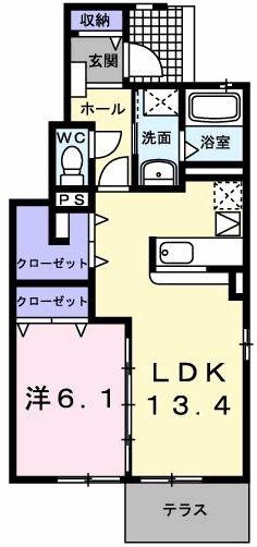 キャトル・フィーユ I(1LDK/1階)の間取り写真
