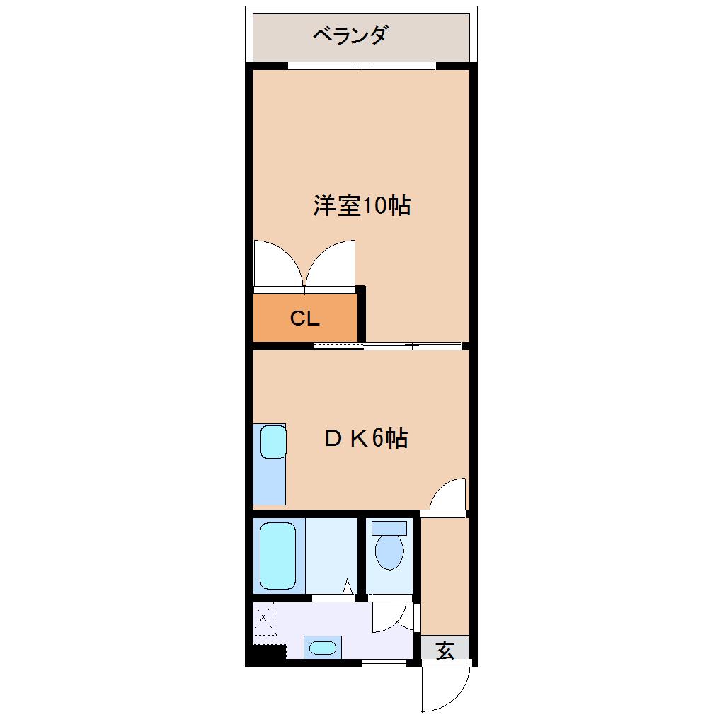 カーサ富岡(1DK/2階)の間取り写真