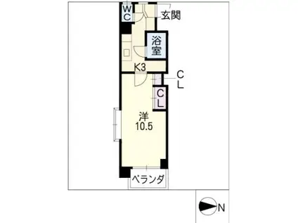 パフォス草薙(1K/3階)の間取り写真