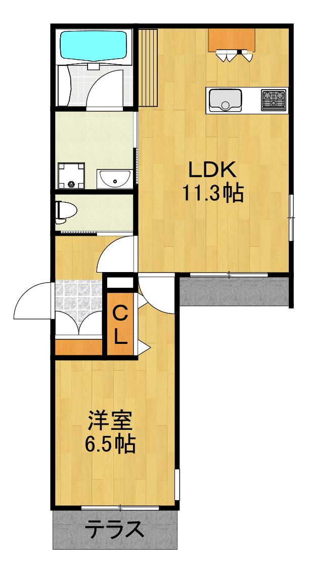 GRAN HEBEL TSUNASHIMA(1LDK/1階)の間取り写真
