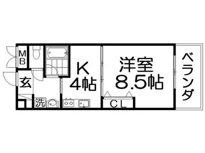 カリーノカサメント東中振(1K/2階)の間取り写真