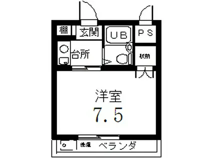 第二ハイツ司(1K/3階)の間取り写真