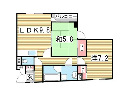 リバーコート湊川II(2LDK/3階)の間取り写真