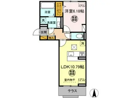 ラヴィクレエ袖ヶ浦(1LDK/1階)の間取り写真