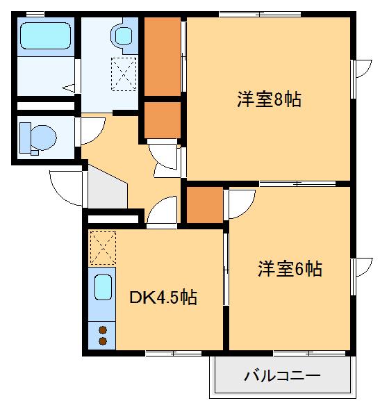 グランドール山王A(2DK/1階)の間取り写真