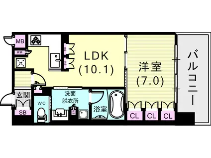 リーガル神戸三宮(1LDK/6階)の間取り写真