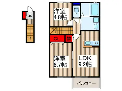 コンフォート・ガーデニア(2LDK/2階)の間取り写真
