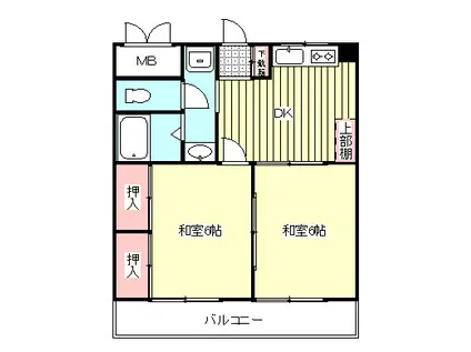 グリーンシャトーハマダI(2DK/4階)の間取り写真