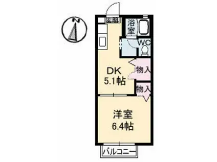 シャーメゾン三石(1DK/2階)の間取り写真