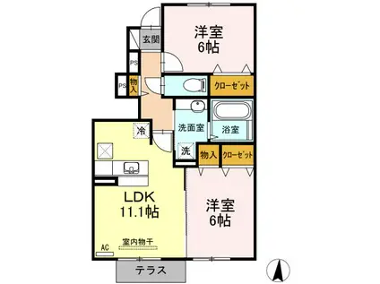 リッツハウス萩生(2LDK/1階)の間取り写真