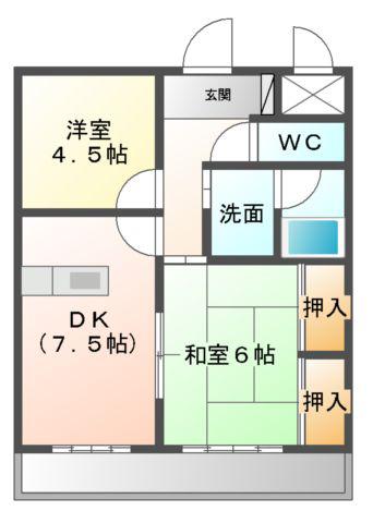 レインボーK(2DK/1階)の間取り写真