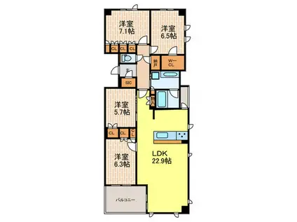 パークシュロス芦屋(4LDK/3階)の間取り写真