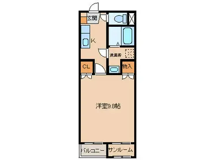 ドゥウェル婦中(1K/1階)の間取り写真