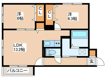 RAINBOW ROAD南円山(2LDK/1階)の間取り写真