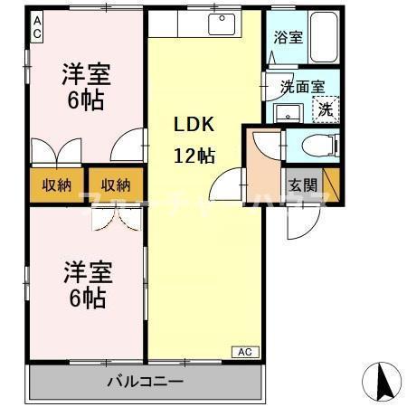 メゾン・フローラB棟(2LDK/2階)の間取り写真