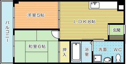 サンコーポ熊本(2DK/6階)の間取り写真