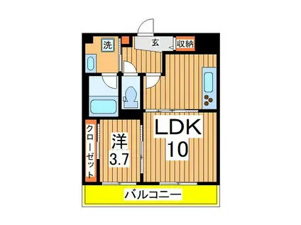 ダイヤモンドクレスト南流山(1LDK/3階)の間取り写真