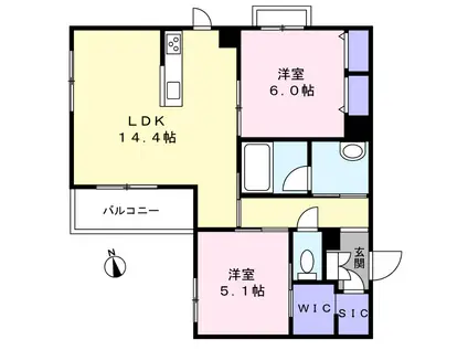 プレミアス鳳2(2LDK/2階)の間取り写真