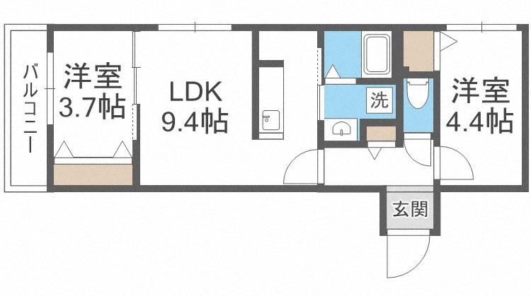 SERAM白石(2LDK/2階)の間取り写真