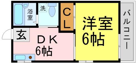 ケネス夙川(1DK/1階)の間取り写真