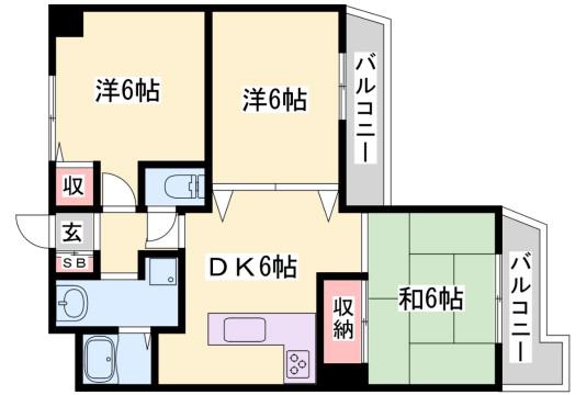 プレステージ姫路妻鹿(3DK/8階)の間取り写真