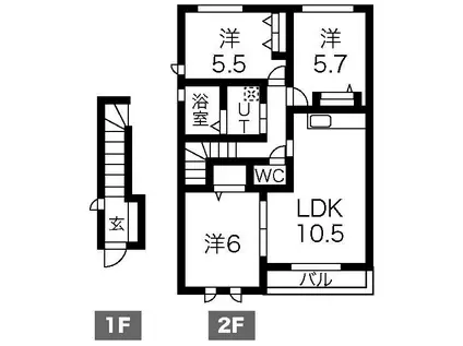 城山ヒルズ A棟(3LDK/2階)の間取り写真