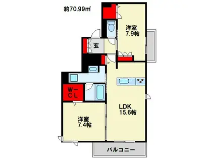SHAMAISON RITZ(2LDK/3階)の間取り写真