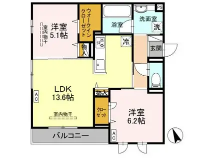 WISTERIA寺家(2LDK/2階)の間取り写真