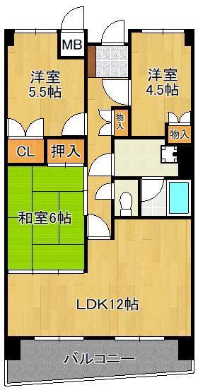 パレス下曽根駅南407(3LDK/4階)の間取り写真