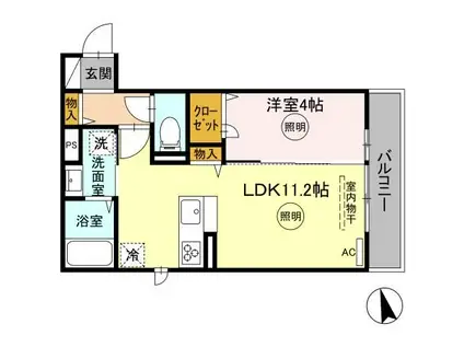 DROOM浜町II A棟(1LDK/2階)の間取り写真