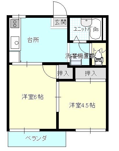 アメニティ大門B棟(2K/2階)の間取り写真