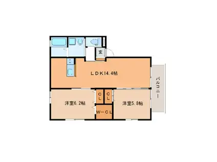 カーサ・クアトロ(2LDK/2階)の間取り写真