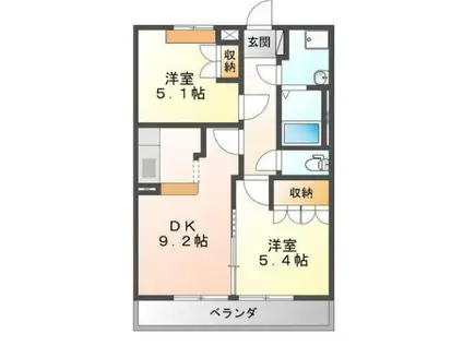 レインボーパレス(2DK/2階)の間取り写真