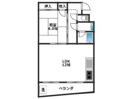 魚住コーポ B(1LDK/3階)の間取り写真